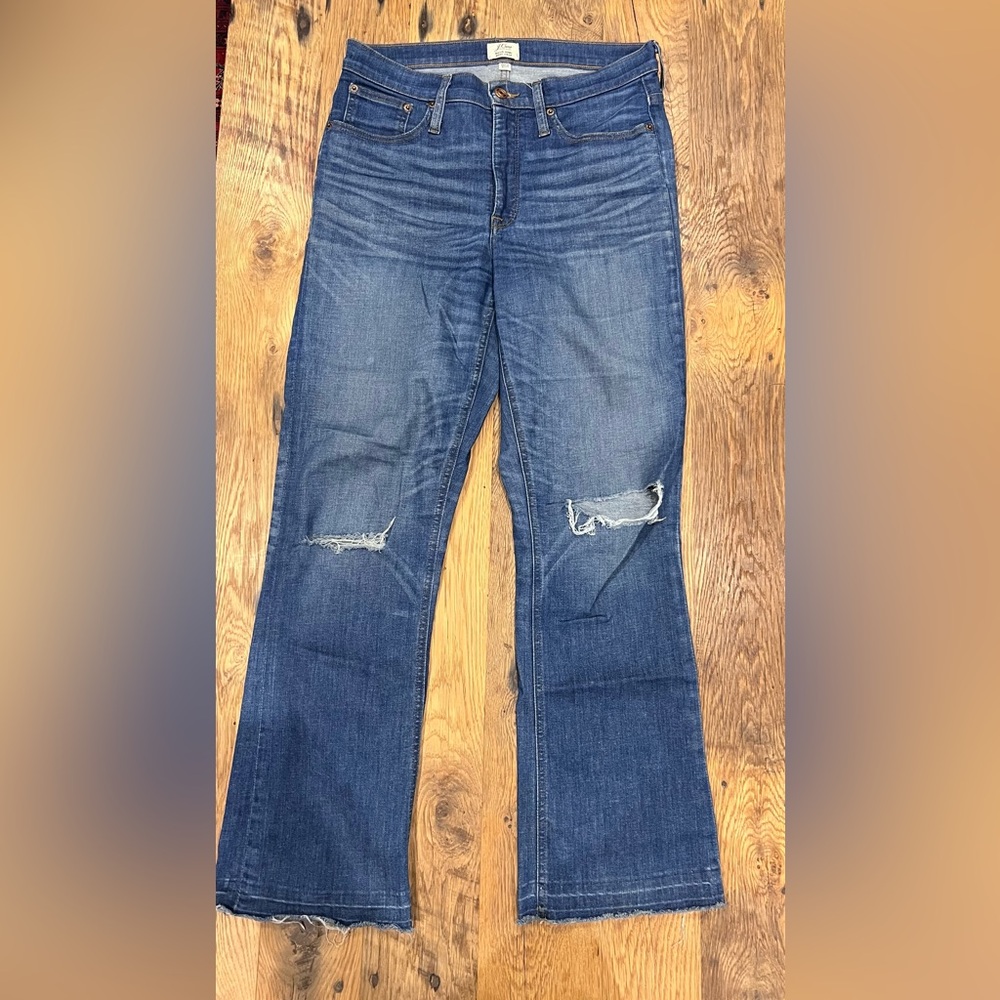J. Crew Billie Demi Boot Crop Blue Distressed Jeans